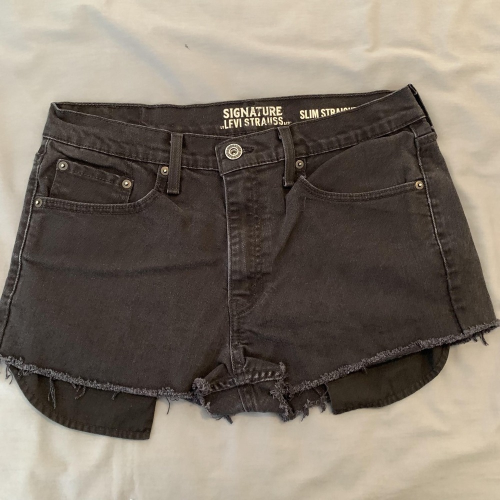 Signature Levi Strauss Shorts Mens 32 Gray Charcoal Denim Cutoff Frayed Raw Hem